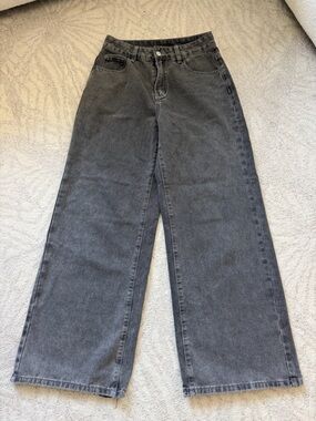 ROMWE Wide Leg High-Rise Jeans - Charcoal